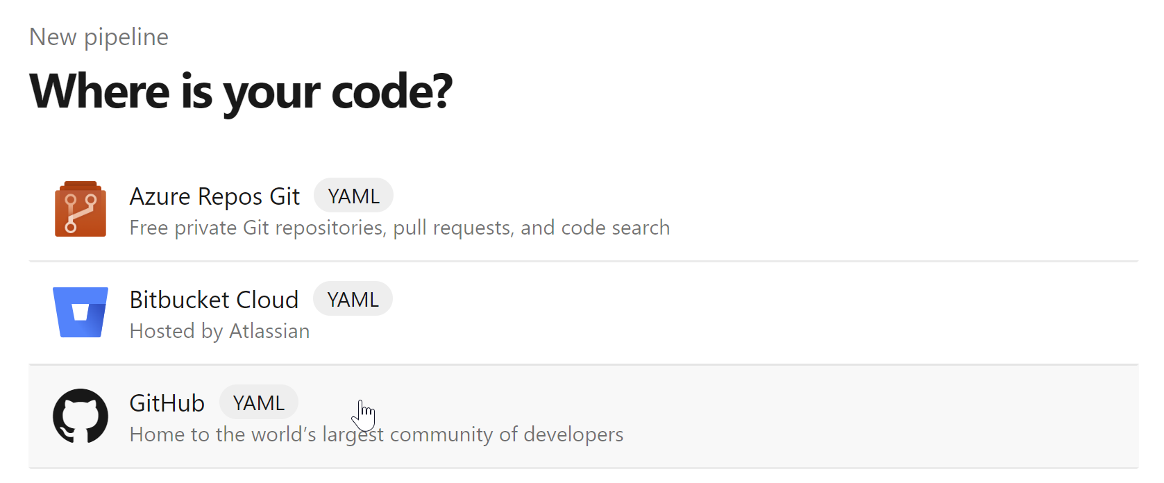 selecting the GitHub option