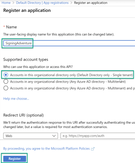 App registration settings