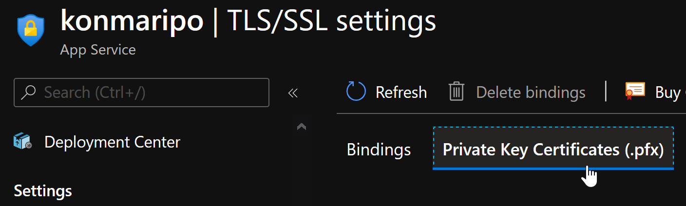 Private certificates menu