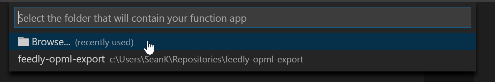Browsing to the location